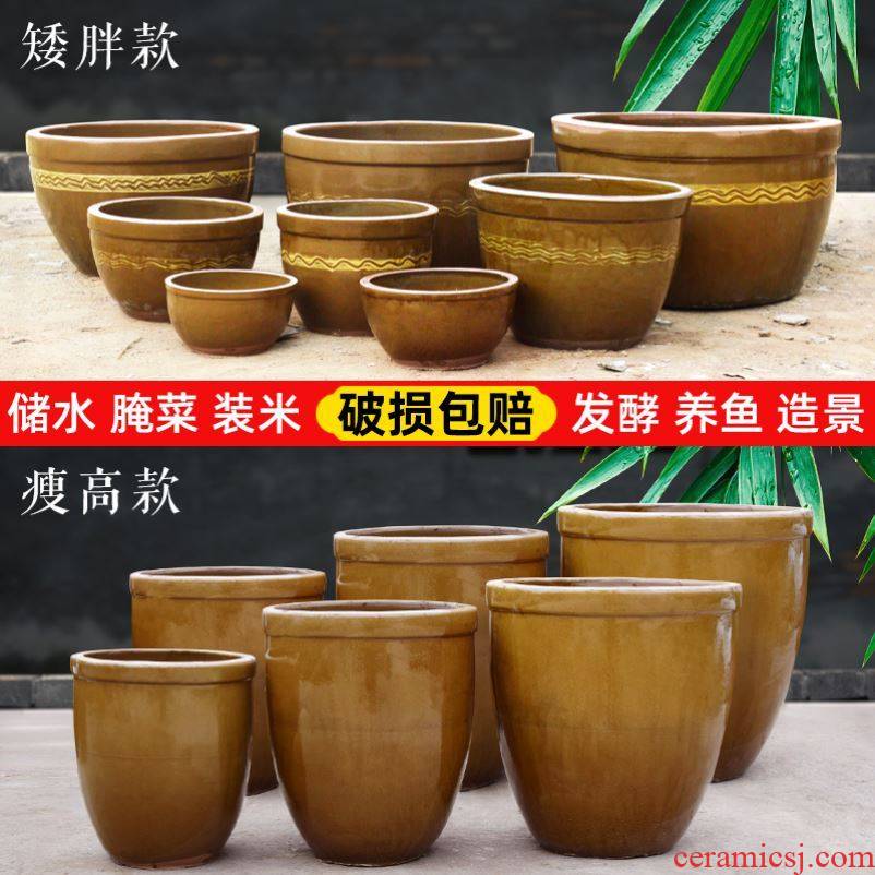 Ceramic tank old pickle cylinder container is restoring ancient ways kimchi cylinder cylinder landscape lotus tea pot cylinder JiangGang