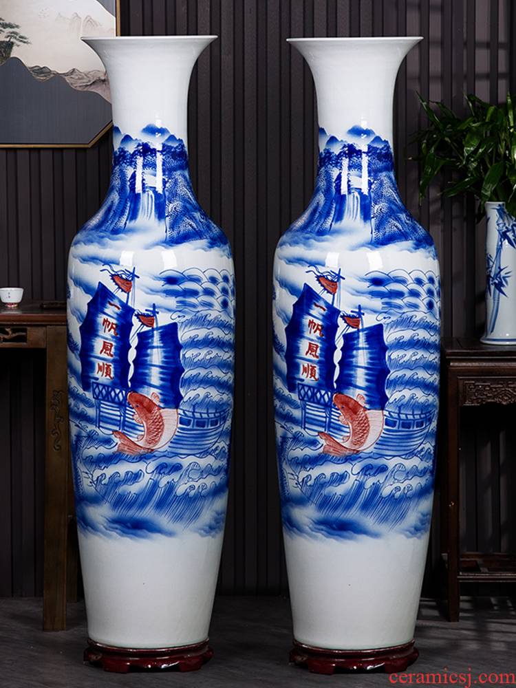 Jingdezhen ceramic vase landed large hand - made of blue and white porcelain smooth sitting room of Chinese style household decorative furnishing articles