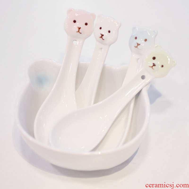 Mywood bear ceramic spoon cartoon creative lovely Korean ice cream run out of coffee spoon, spoon, run dessert