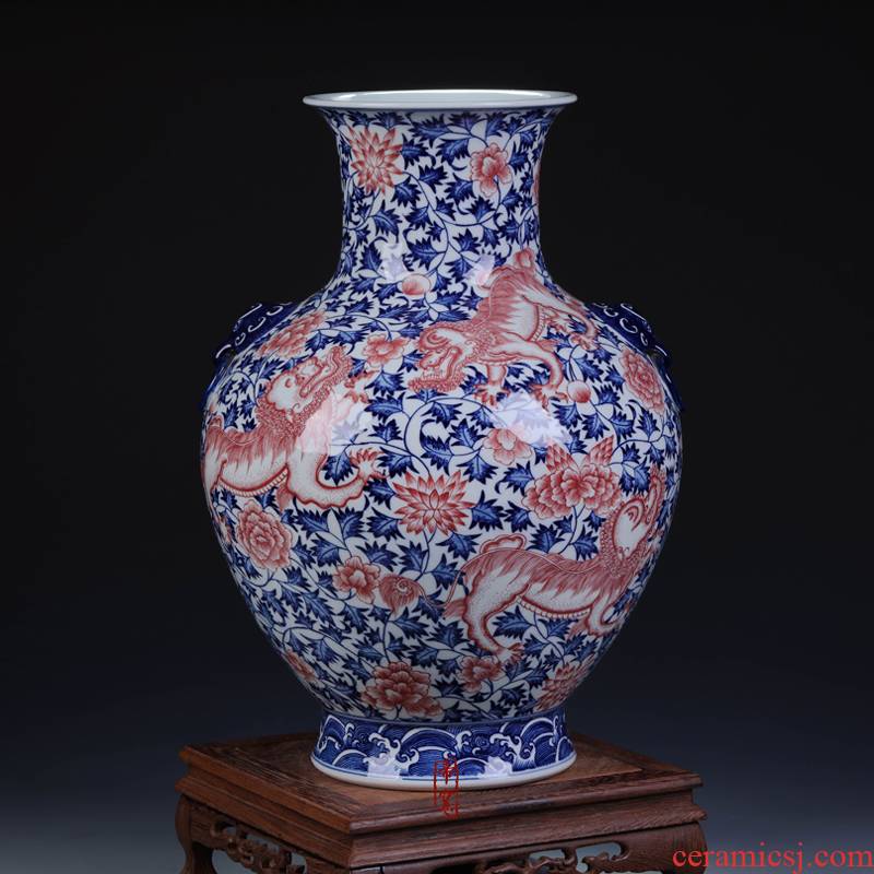 The List of jingdezhen ceramics vase hand - made antique blue - and - white youligong kirin flowers home furnishing articles