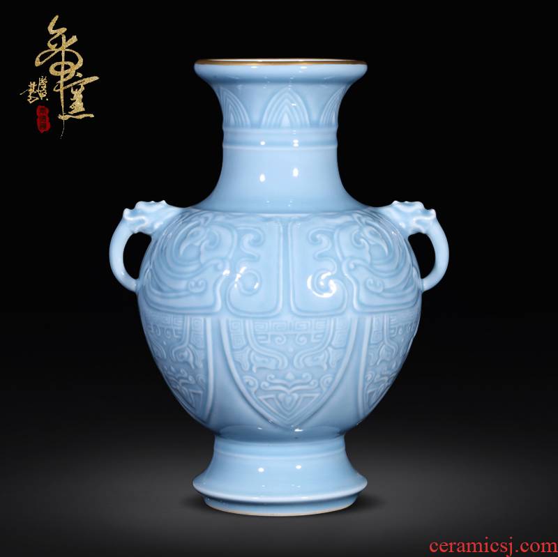 Jingdezhen ceramic vase the qing qianlong azure glaze gold beast grain ears bottle expressions using crafts home furnishing articles