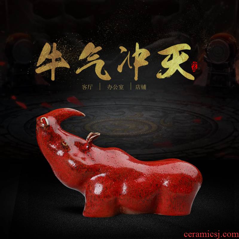 Jingdezhen ceramics bullish furnishing articles lucky town curtilage sitting room of the new Chinese style and creative office home decoration