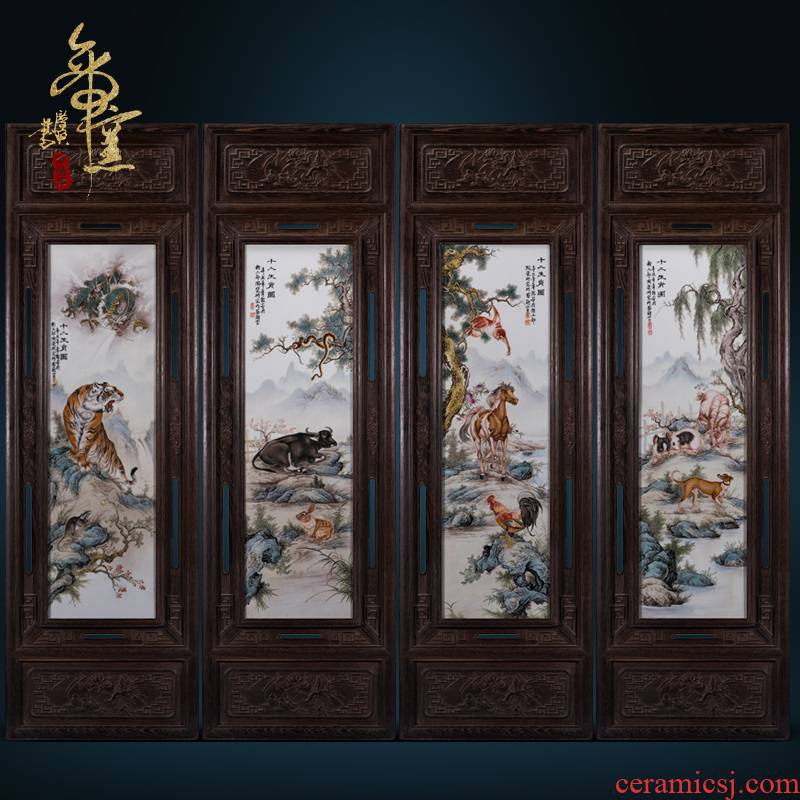 Jingdezhen ceramic antique hand - made porcelain plate painting Chinese zodiac mural paintings of Chinese style sitting room porch study furnishing articles