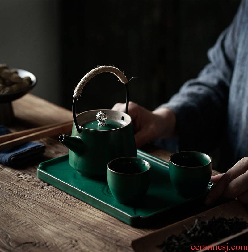 ShangYan vintage kung fu tea set suit household contracted a pot of two glass ceramic tea tray of a complete set of Japanese tea