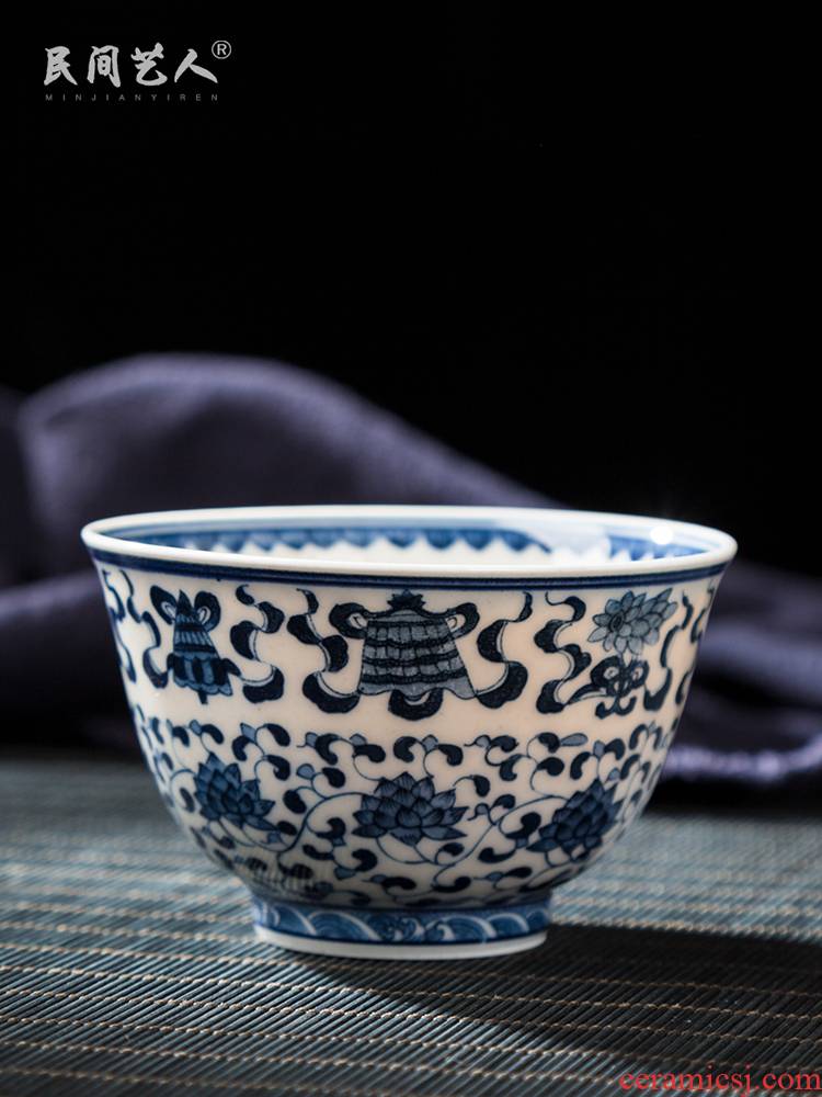 Jingdezhen ceramic masters cup blue kung fu tea set a single small tea cup tea sample tea cup hand - made teacup