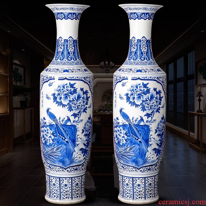 Large living room hand - made of blue and white porcelain of jingdezhen ceramics of Large vases, Chinese style household adornment hotel decoration