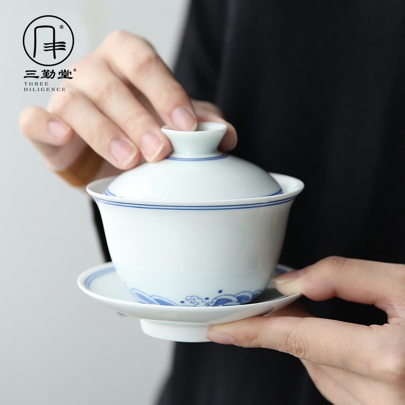 Only three frequently hall ceramic tureen cup bowl jingdezhen kung fu tea water line hand - made S13002 tea machine