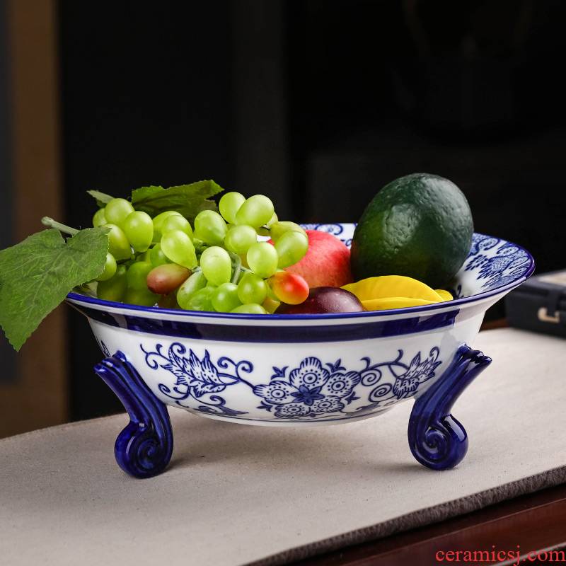 New Chinese style ceramic fruit bowl jingdezhen blue and white porcelain Chinese wind creative home sitting room tea table dry fruit bowl tea table
