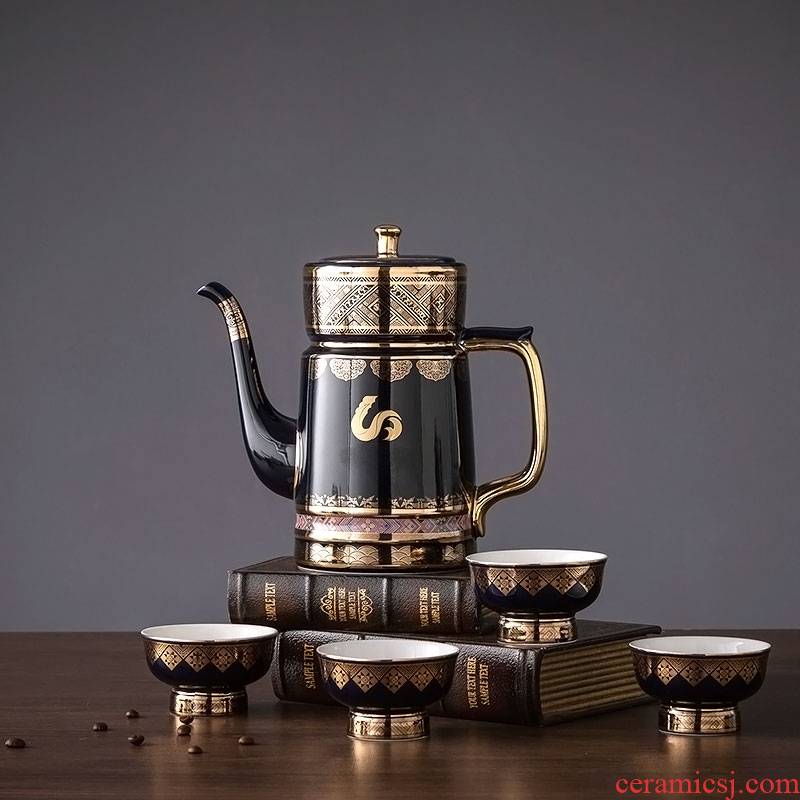 Jingdezhen domestic ceramic coffee set suit European black see colour coffee pot cup small set of ceramic kung fu tea set