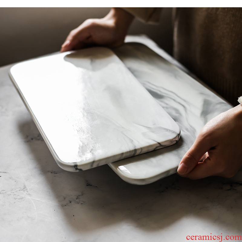 Nordic contracted marble ceramic rectangle meal tray was chopping block cake sushi western bread plate plate