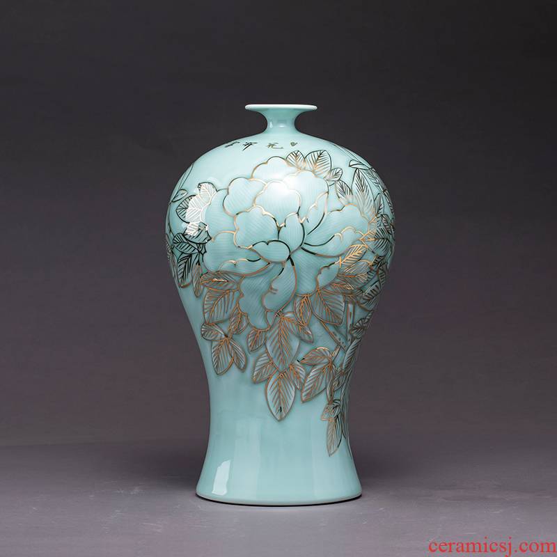 Jingdezhen ceramics by hand shadow see big blue glaze vase sitting room decoration of Chinese style office furnishing articles