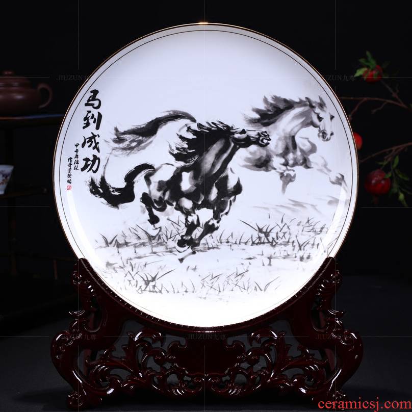 Jingdezhen ceramics see success by modern Chinese style living room decoration hanging dish dish dish handicraft