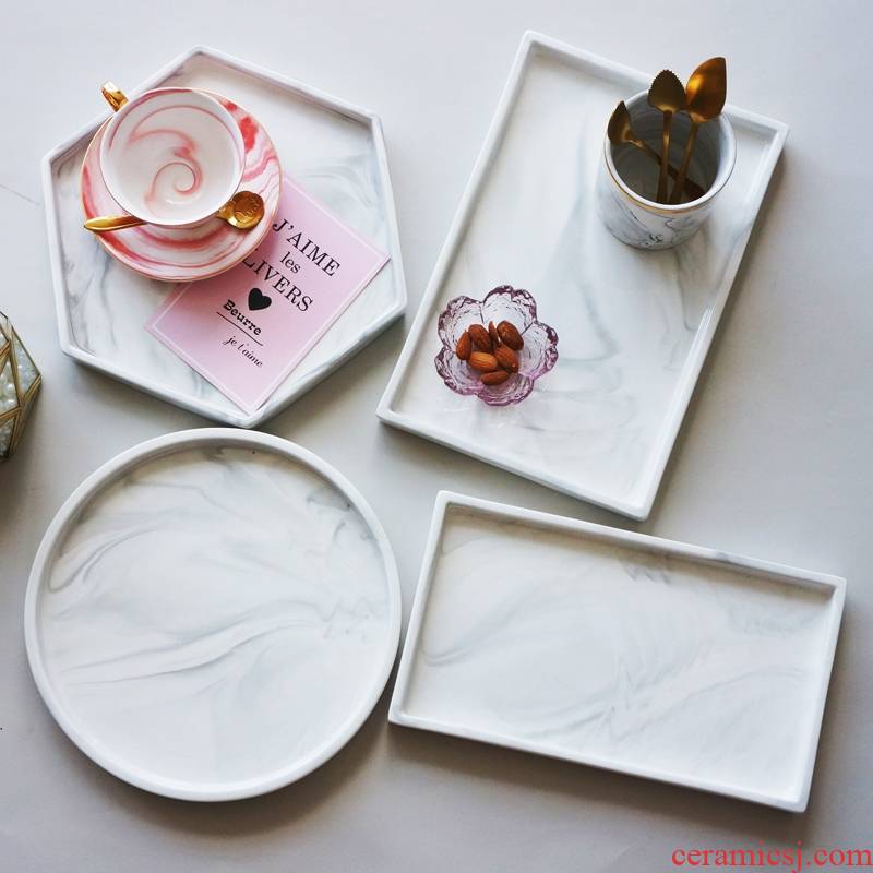 Package mail Nordic INS imitation marble ceramic tray decoration of disc jewelry plate all the western - style food dish between example