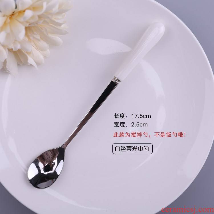 A Warm harbor stainless steel creative white express stirring dipper handle move black spoon ceramic small spoon