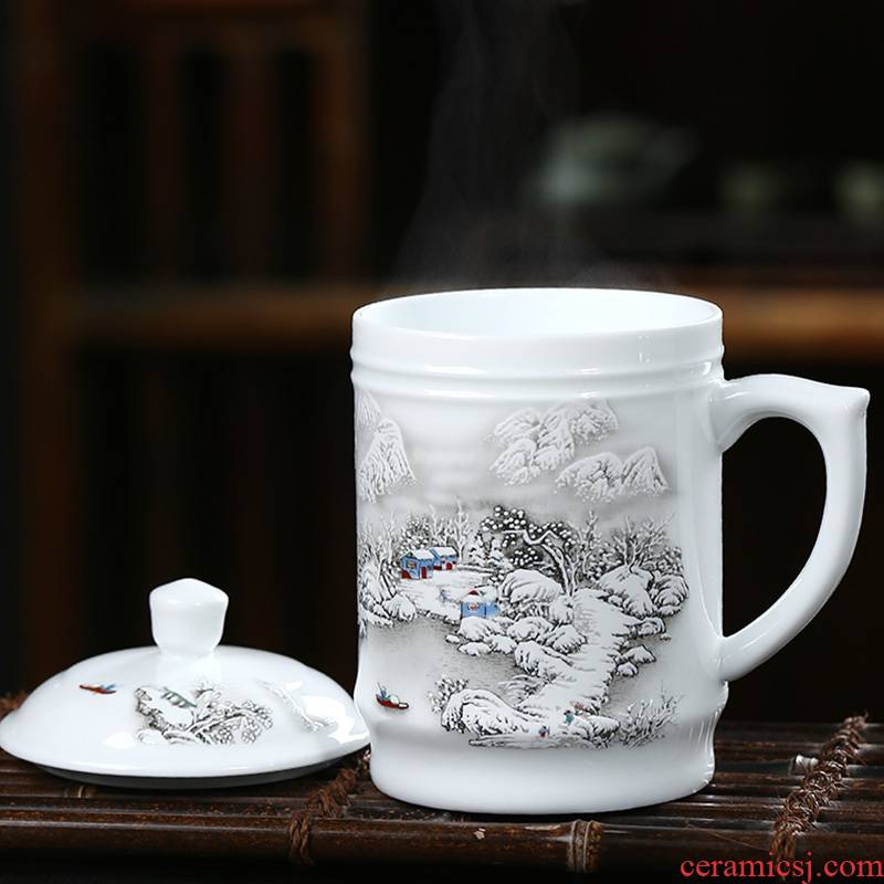 Jingdezhen ceramic cups with cover household large - capacity glass cup office boss glass ceramic cup