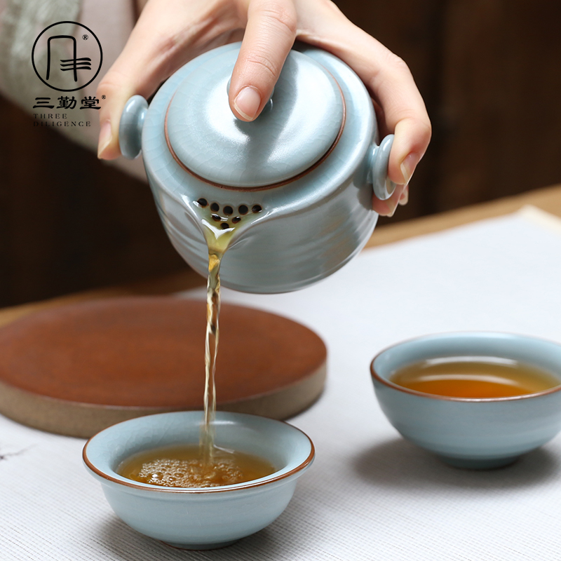 Three frequently hall your up kung fu tea tea set travel suit portable hand grasp pot of jingdezhen ceramics crack ST2016