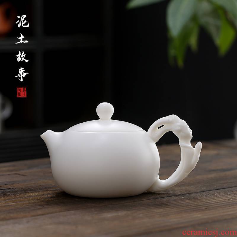 Dehua high - white porcelain jade teapot Japanese biscuit firing ceramics large kung fu tea set unglazed teapot single pot of tea