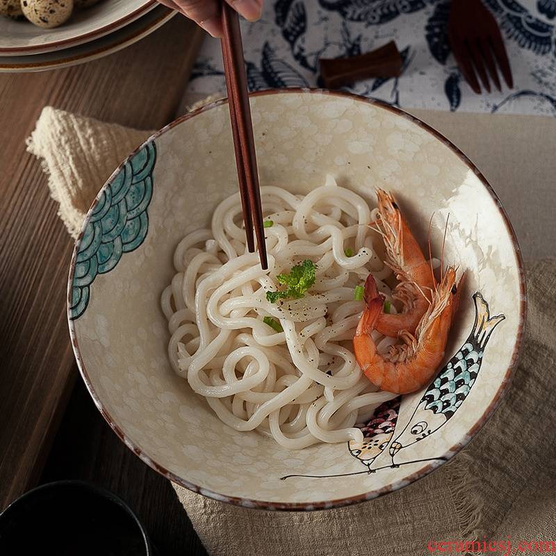 Japanese ramen rainbow such to use individual household ceramic bowl bowl large of noodles bowl chopsticks plate suit ltd. taste thousand hat to bowl