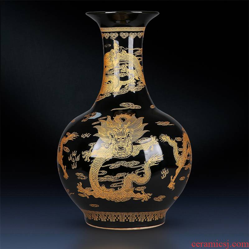 Jingdezhen ceramics of large see dragon porcelain vase large black home sitting room adornment is placed