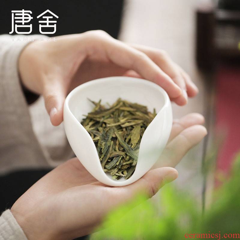 Tang's white porcelain ceramic tea holder dehua kung fu tea tea spoon tea tea tray to admire the separator household tea accessories