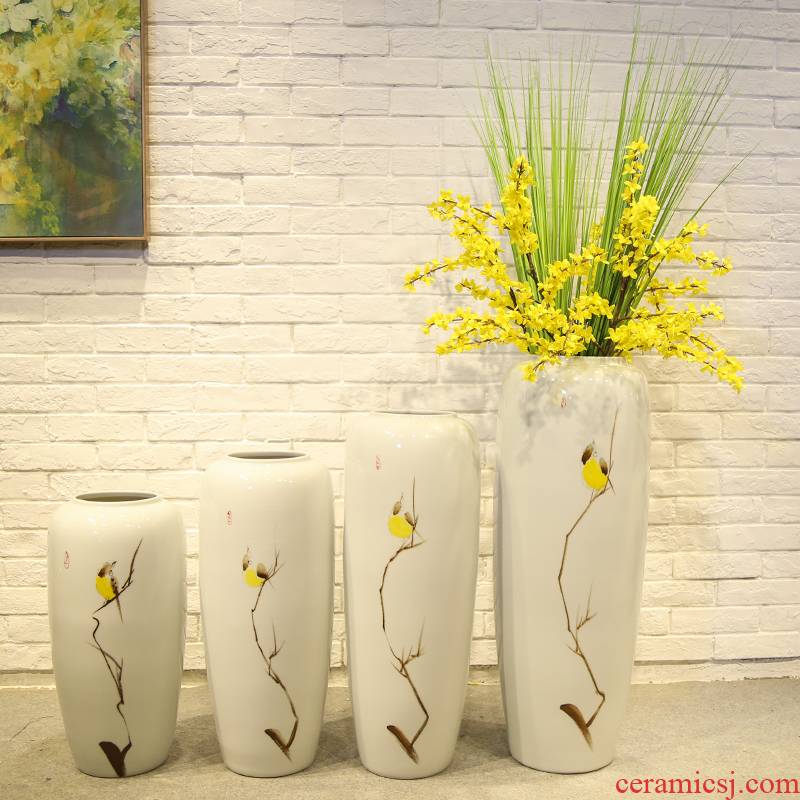 New Chinese style living room floor vase mall cafe restaurant decorative flower receptacle, jingdezhen ceramic decorative furnishing articles