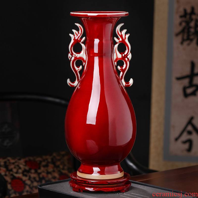 Jingdezhen ceramics archaize ears jun porcelain vases, flower arranging big furnishing articles of Chinese style home sitting room porch decoration