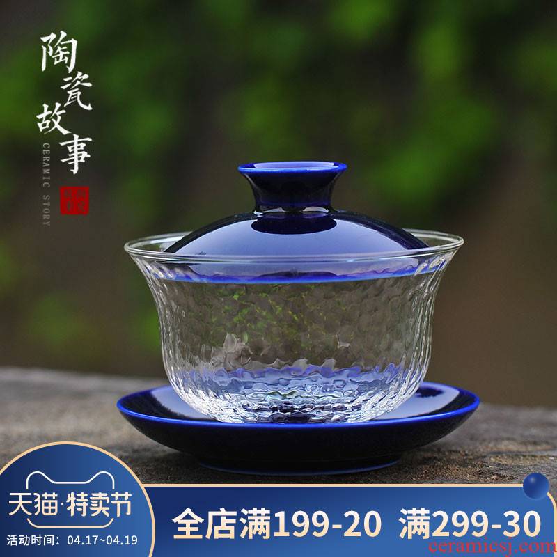 Tureen large cups thickening heat - resistant glass kung fu tea set home against hot tea bowl three bowls