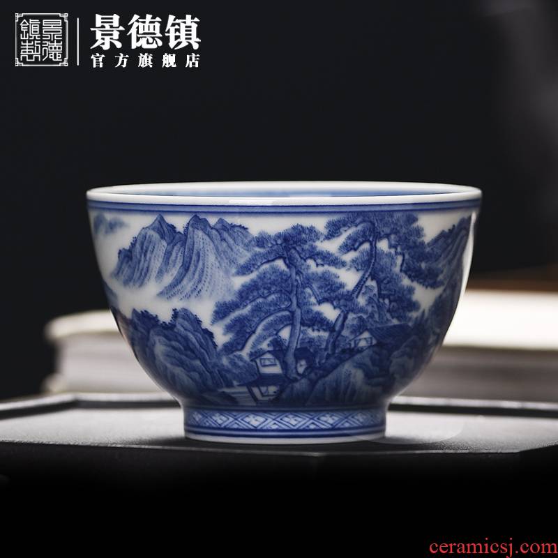 Jingdezhen blue and white maintain flagship store ceramic hand - made master cup of household gifts tea cups landscape sample tea cup