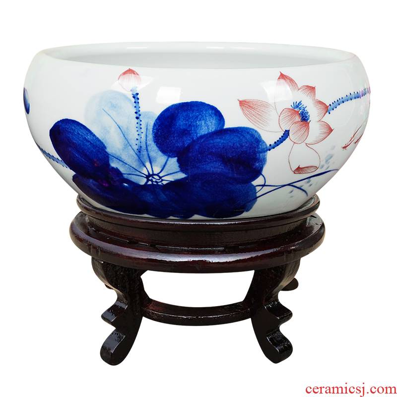 Hand draw freehand brushwork in traditional Chinese jingdezhen ceramics gold fish tank water shallow refers to basin furnishing articles sq0 writing brush washer tortoise cylinder water lily