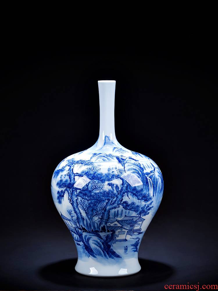 Jingdezhen ceramic hand - made of blue and white porcelain vase furnishing articles sitting room dry flower arranging flowers, Chinese landscape painting furnishing articles ornament
