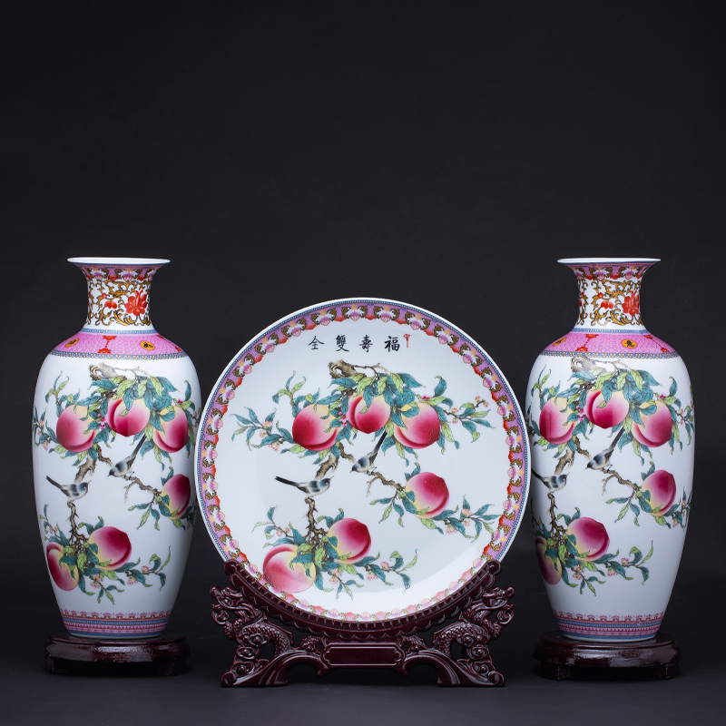 Jingdezhen ceramics three - piece vase furnishing articles of new Chinese style household to decorate the living room into a small handicraft live arranging flowers