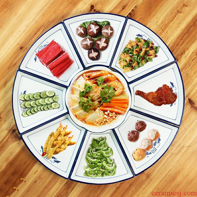 Seafood platter tableware creative household reunions fan round big 0 round the ceramic plate combination suit