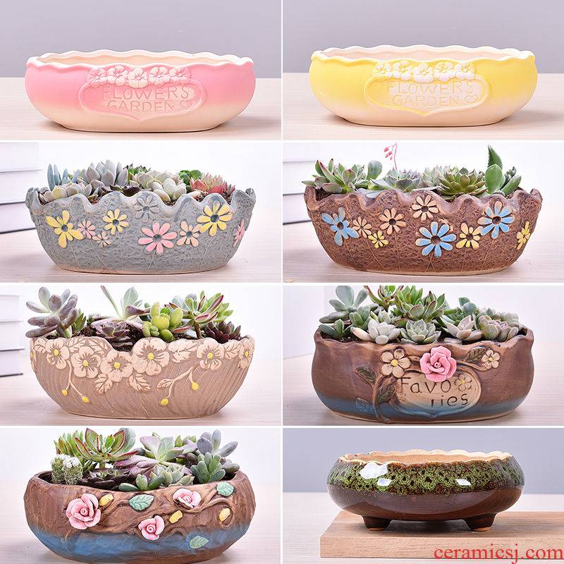 Large caliber meaty plant POTS ceramic platter special package mail clearance contracted creative flower pot in restoring ancient ways
