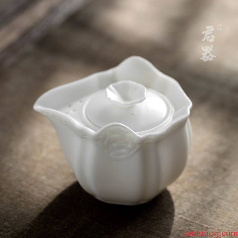 Jun ware dehua white porcelain crack cup set a pot of a Japanese mini hand grasp single portable travel pot of tea