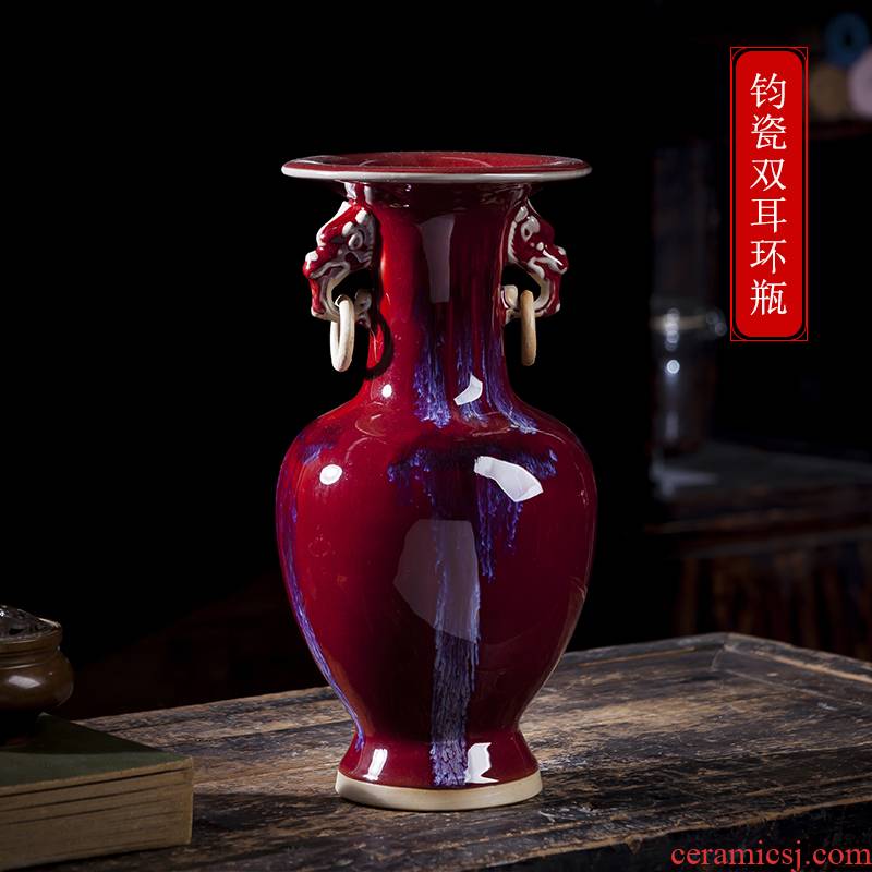 Ears jun porcelain of jingdezhen ceramics copy antique red vase furnishing articles of Chinese style household adornment flower arranging living room