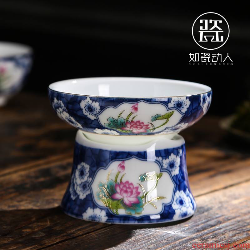 Colored enamel) ceramic creative tea filters make tea, tea strainer wearing blue and white porcelain tea set tea accessories
