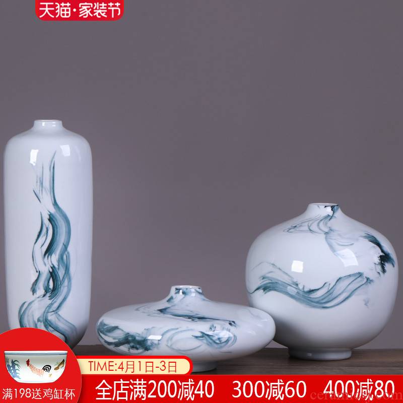 Jingdezhen ceramics new Chinese vase three - piece ink creative wind flower arranging living room TV cabinet decorative furnishing articles
