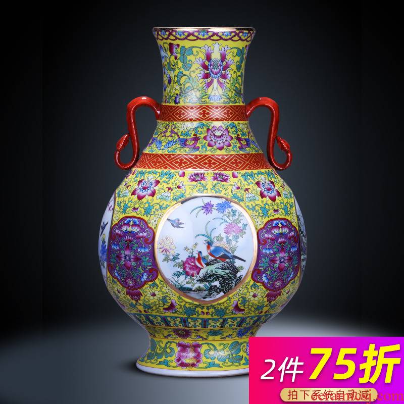 Jingdezhen ceramics archaize ears vase flower arranging furnishing articles sitting room of Chinese style restoring ancient ways home TV ark, adornment