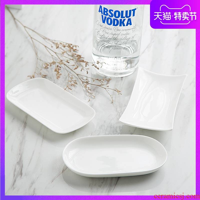 Household creative pure white ipads porcelain tableware rectangle towel disc ceramic dish dish dish of steamed vermicelli roll plate dishes