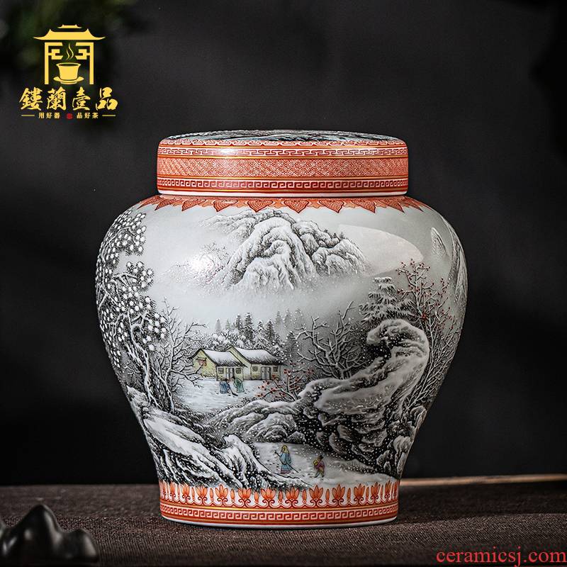 Jingdezhen ceramic snow all hand - made ink as a caddy fixings cover large storage tank manual sealing kung fu tea set