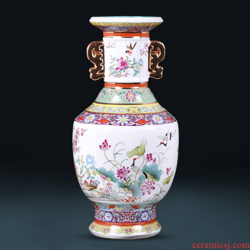 Jingdezhen ceramics imitation qianlong fuels the ears of large vases, Chinese style living room home furnishing articles