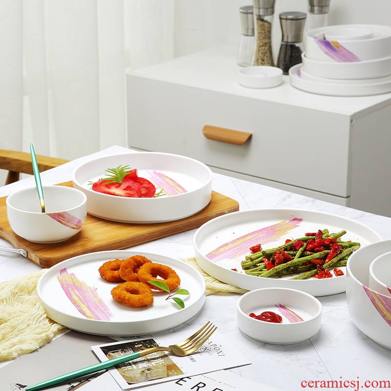 Ins wind for household jobs the cutlery set dishes Korean simple dishes dish soup bowl ceramic bowl