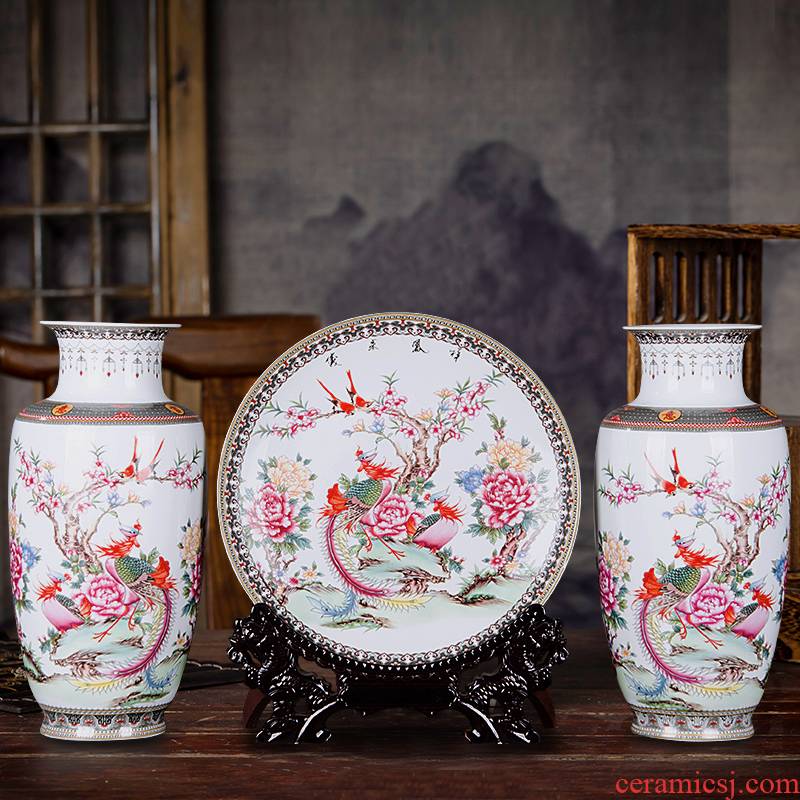 Modern Chinese jingdezhen porcelain vases, ceramic three - piece flower decoration household decorates sitting room place mesa