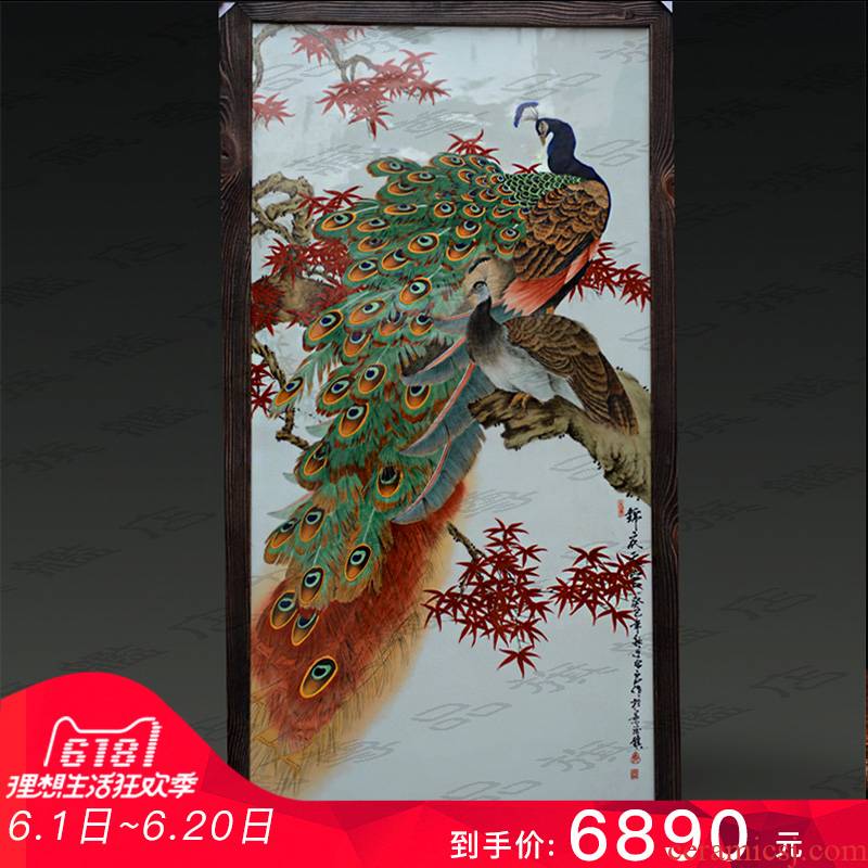 Jingdezhen ceramics Yu Zhao rev hand - made pastel peacock household crafts decoration porcelain plate painting