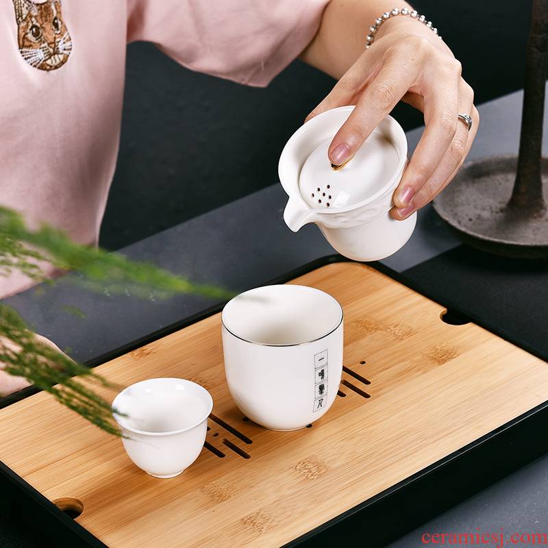 Office mini kung fu tea set gift small suit personal travel two portable a pot of white porcelain crack