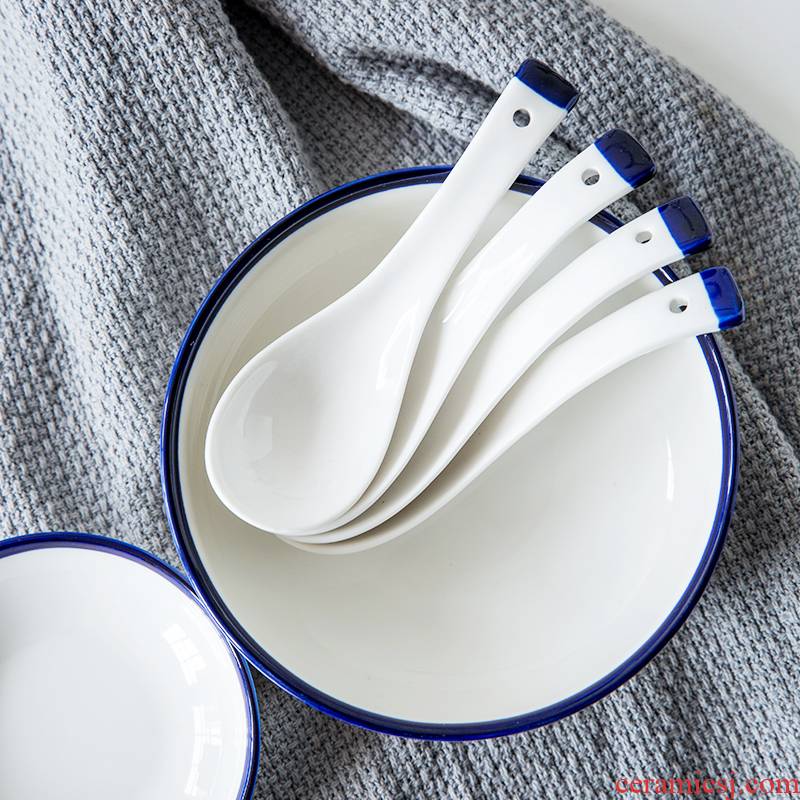 Lototo Japanese ceramic dinner spoon, small household spoon dessert spoons white porcelain run spoon to eat small spoon, run out