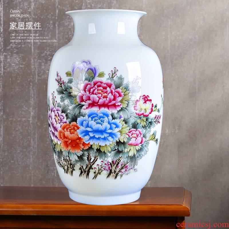 Jingdezhen ceramics new Chinese style household furnishing articles lucky bamboo vase peony flower arranging large sitting room adornment