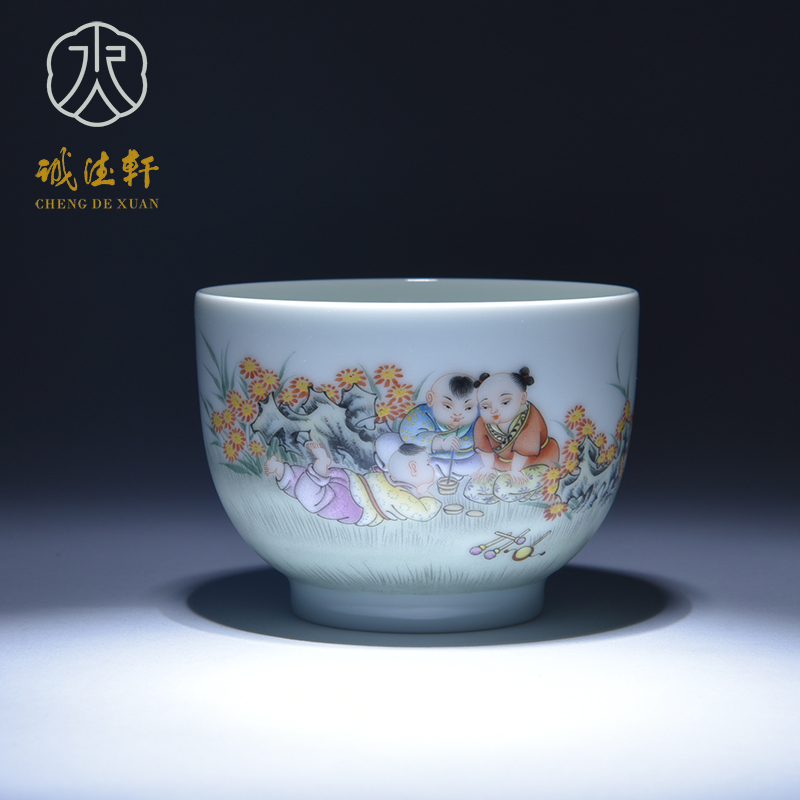 Cheng DE xuan jingdezhen gift kung fu tea master cup hand - made pastel lad cup 244 big pure tong qu