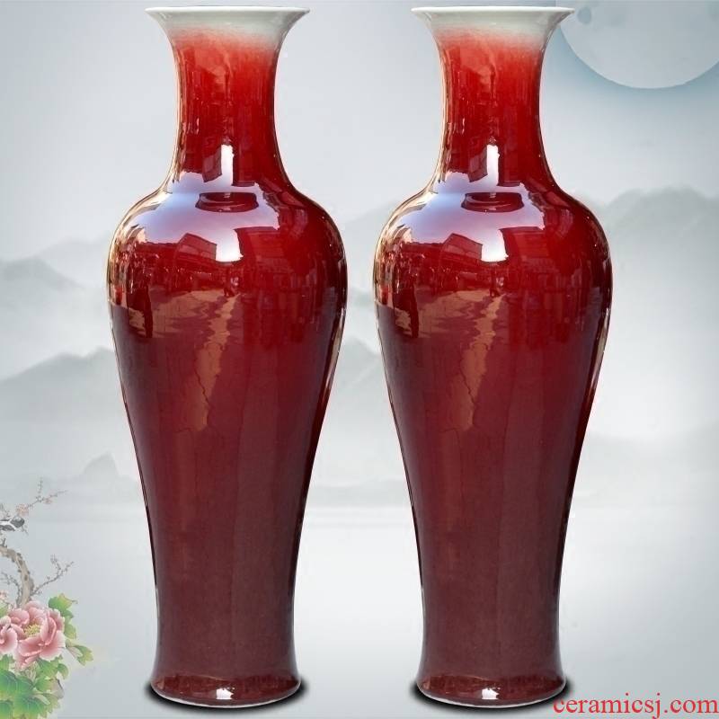 Jingdezhen ceramics up crack ruby red large vases, home study classical sitting room adornment is placed