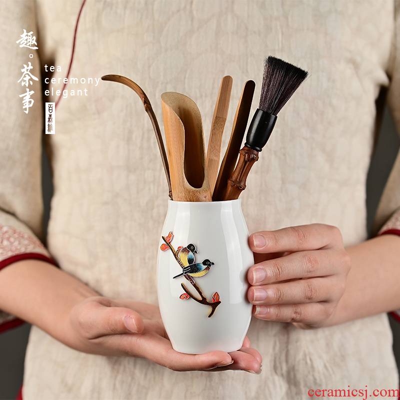 Bamboo tea 6 gentleman 's suit checking cloisonne suet jade kung fu tea accessories ceramics receive tube home